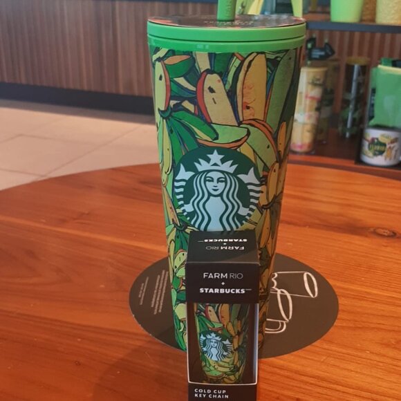 Combo Starbucks x FARM Rio 24oz Tumbler w Banana Straw Topper and Starbucks Trop - Picture 1 of 4